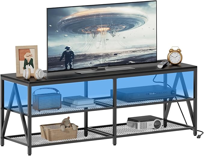 55 inch TV Stand with 3-Tier Open Shelf, Entertainment Center with Power by Katrawu