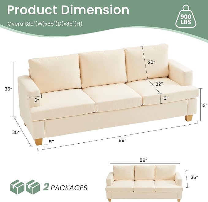YOUDENOVA Sofa, 2 Piece Set Comfy Couch, 3 Seater & Loveseat Sofa - Image 3
