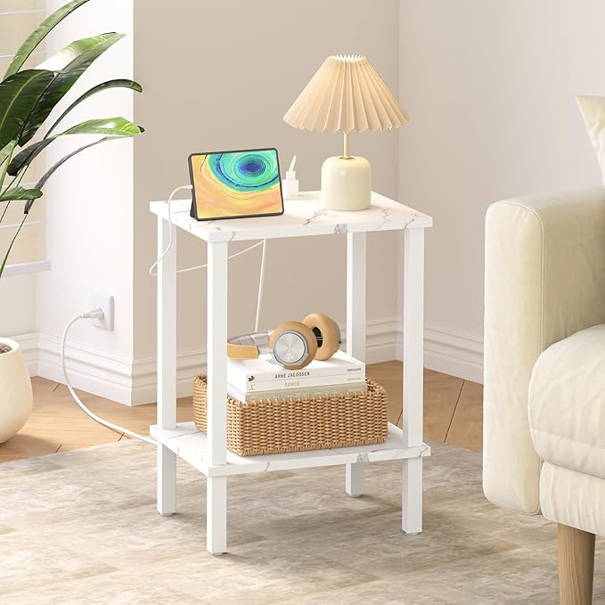 TUTOTAK End Table with Charging Station, Small Side Table, Nightstand Bedside - Image 2