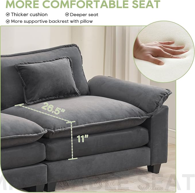 Oprisen Modular Sectional Sofa, Comfy Cloud Couch Sectional Sofa, Velvet Sofa - Image 4