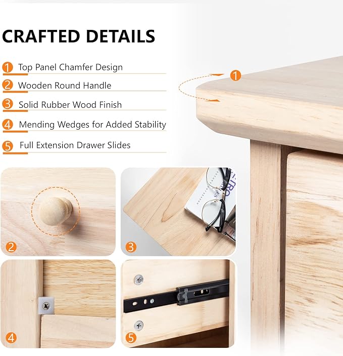 VINGLI Unfinished 6 Drawer Dresser, Natural Solid Wood Dresser Color DIY - Image 9