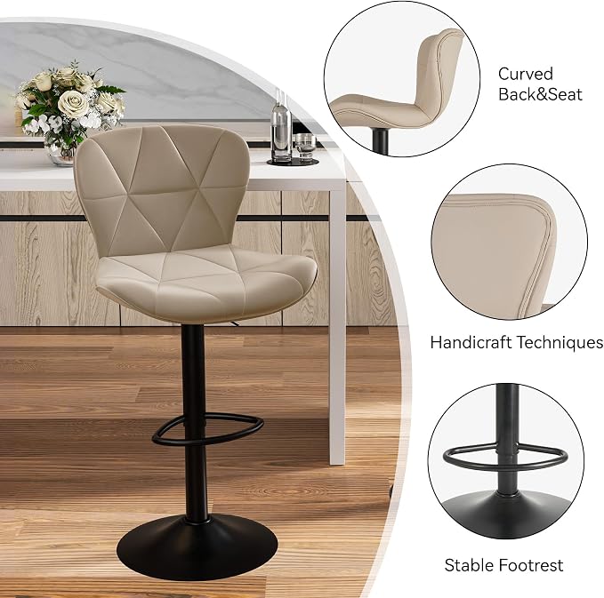 Nalupatio Modern Bar Stools Set of 4, Adjustable Faux Leather Upholstered - Image 4