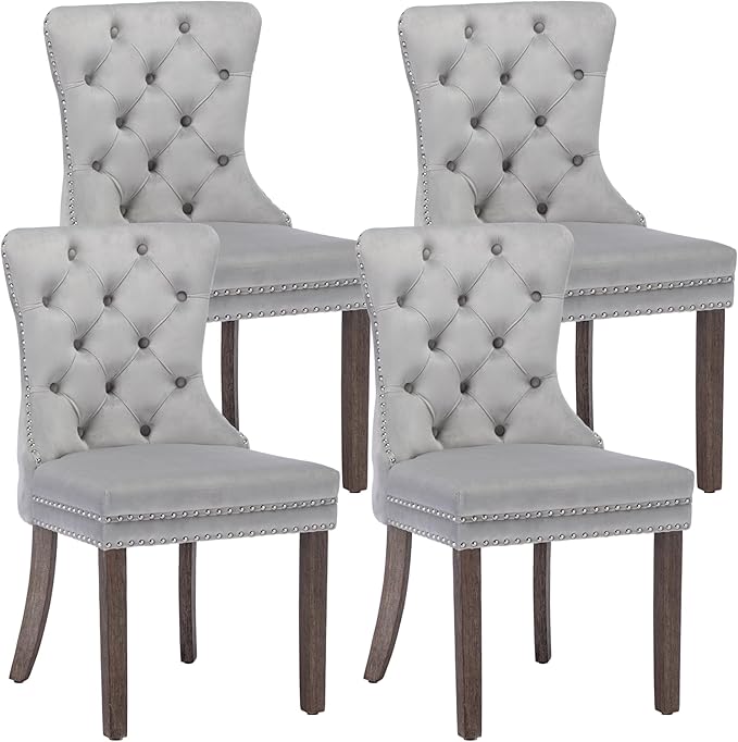 KCC Velvet Dining Chairs Set of 4, Upholstered High-end Tufted Dining Room Chair by KCC