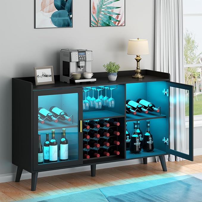 Loomie Wine Bar Cabinet with LED Light, Home Coffee Cabinet with Wine Rack and - Image 3