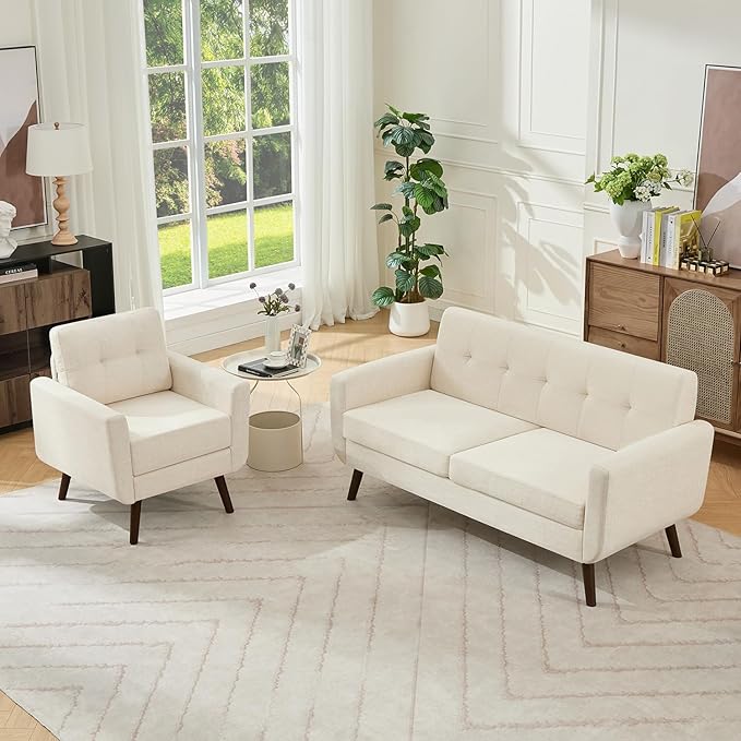 Tbfit Mid Century Modern Sofa Couch, Loveseat & Accent Chair | linen fabric by TBfit