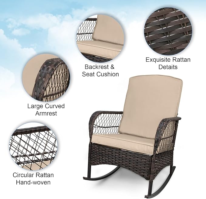 LEVELEVE 3 pcs Rocking Bistro Set Conversation Chairs PE Wicker Outdoor Rocking - Image 2