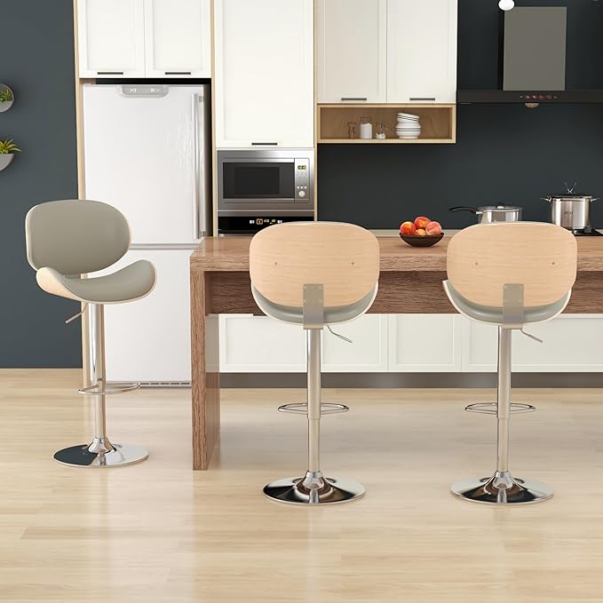 KCC Bar Stools, Swivel Adjustable Height Barstools, PU Leather Upholstered Bar - Image 5