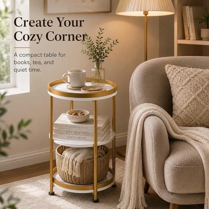 Dulcii Round Side Table with Storage Tray - Image 5