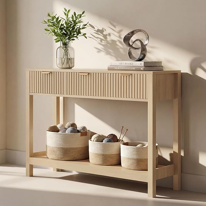 Nasonet Fluted Console Table, Wooden Sofa Table - Image 6