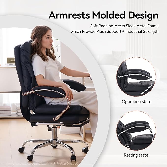 LEAGOO Office Chair with Foot Rest, Swivel Computer Desk Chair PU Leather - Image 7