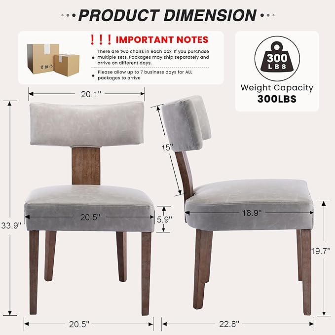 HNY Mid Century Modern Dining Chairs Set of 4, Farmhouse PU Leather Upholstered - Image 2