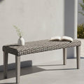 Outdoor Rattan Backless Bench, All-Weather Wicker & Solid Acacia Wood, by AVCONNECT