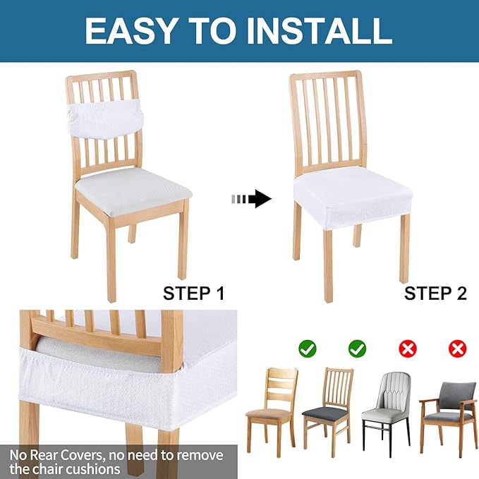 Smiry Waterproof Seat Covers for Dining Room Chairs Set of 6, Stretch Jacquard - Image 5