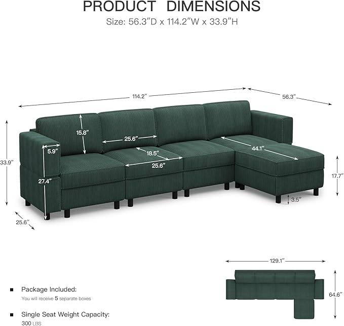 Belffin 5 Seats L Shaped Sectional Couch - Image 2