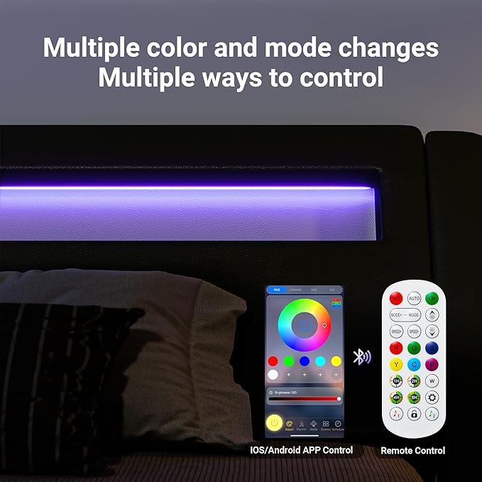 Allewie Queen Size LED Platform Bed Frame - Image 5
