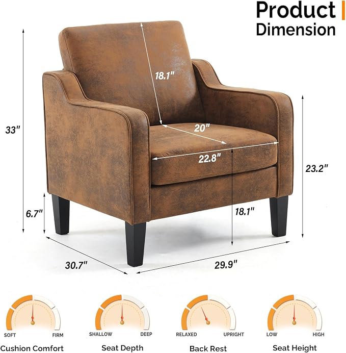 VINGLI Accent Chair for Living Room Chairs Rustic Reading Chair for Bedroom - Image 3