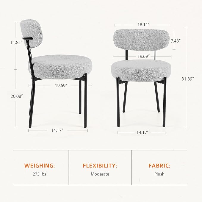 Sweetcrispy Dining Chairs Set of 6, Boucle Upholstered Modern Mid Century Round - Image 2