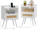 SUPERJARE Nightstands with Charging Station, Bedside Table Set of 2 with PE by SUPERJARE