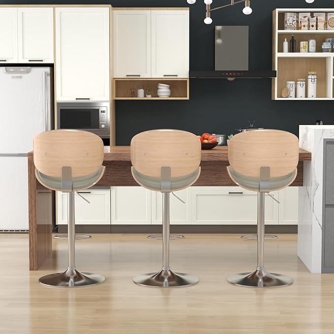 KCC Bar Stools Set of 2, Swivel Adjustable Height Barstools, PU Leather - Image 7