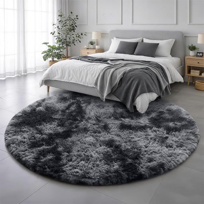 Amdrebio Tie-Dyed Dark Grey Round Area Rugs - Image 3