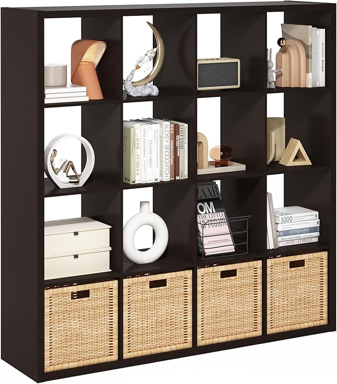 Furinno Cubicle Book Shelf, 16-Cube Bookshelf, Extra Thick Frame Reversible by Furinno-FitsYourSpaceFitsYourBudget