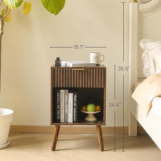 Fultyle Mid Century Modern Nightstand, Wood Bedside Table - Image 2