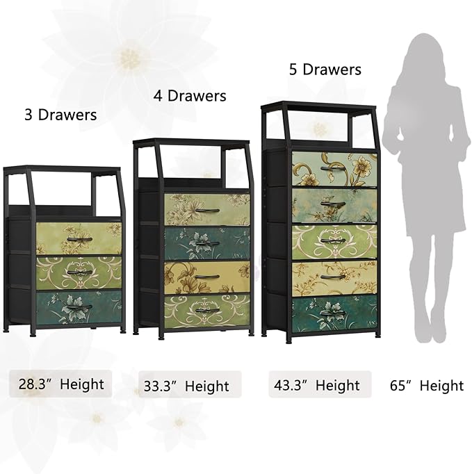 Furnulem Retro 5 Drawers Dresser, Tall Dressers - Image 7