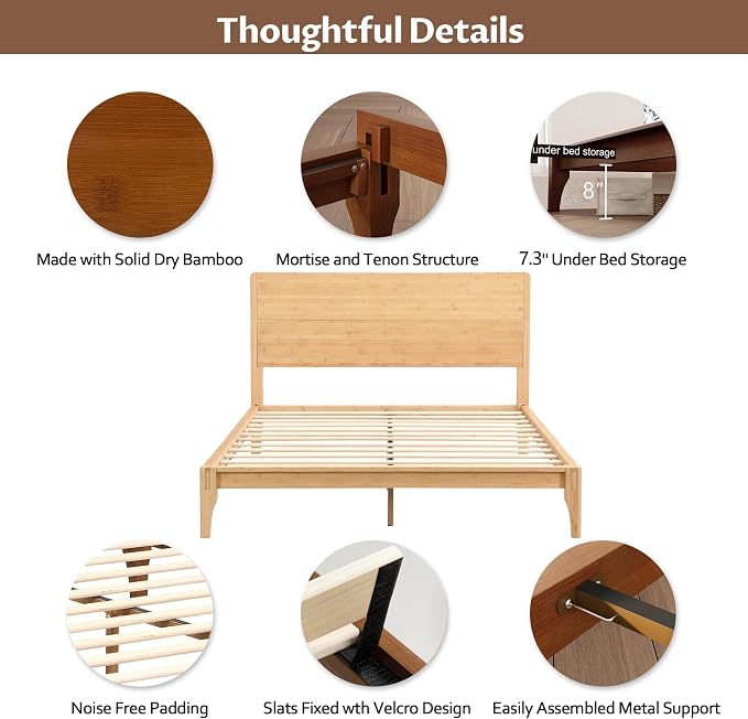 Merax Full Size Bamboo Platform Bed, Mid-Century Modern Bed Frame - Image 5