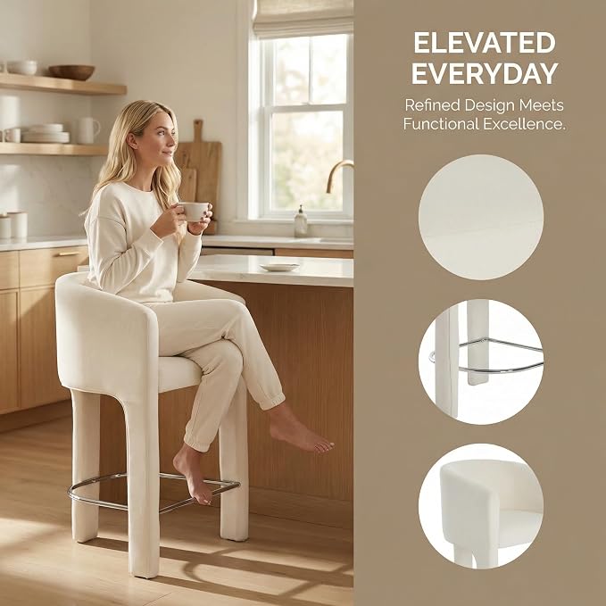 HNY Modern Counter Height Bar Stools, 26”H Barrel Counter Stools - Image 3