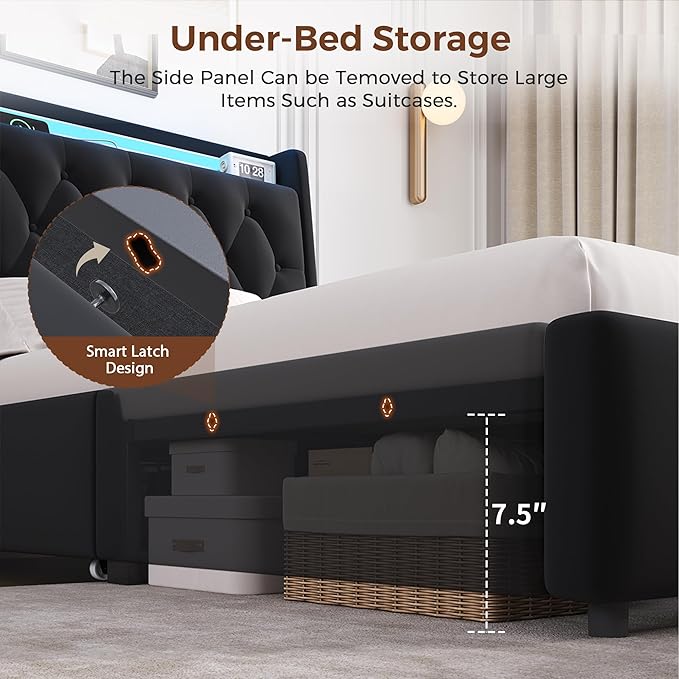 Twin LED Velvet Bed Frame with 2 Storage Drawers&Hidden Headboard, Upholstered - Image 4