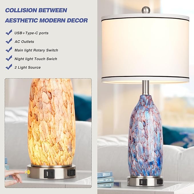 Rinweey 26" Coastal Glass Table Lamps Set of 2, Nautical lamp - Image 2