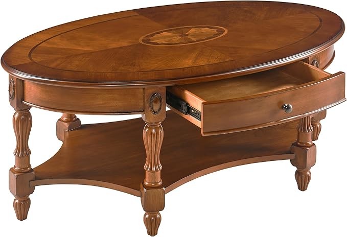 PADMA HOUSE Traditional Wood Oval Coffee Table - Image 5