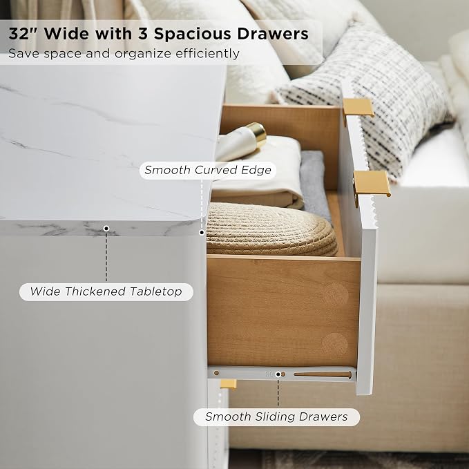 T4TREAM Fluted 3 Drawer Dresser, Curved Profile Design, Wood Drawer Organizer - Image 5