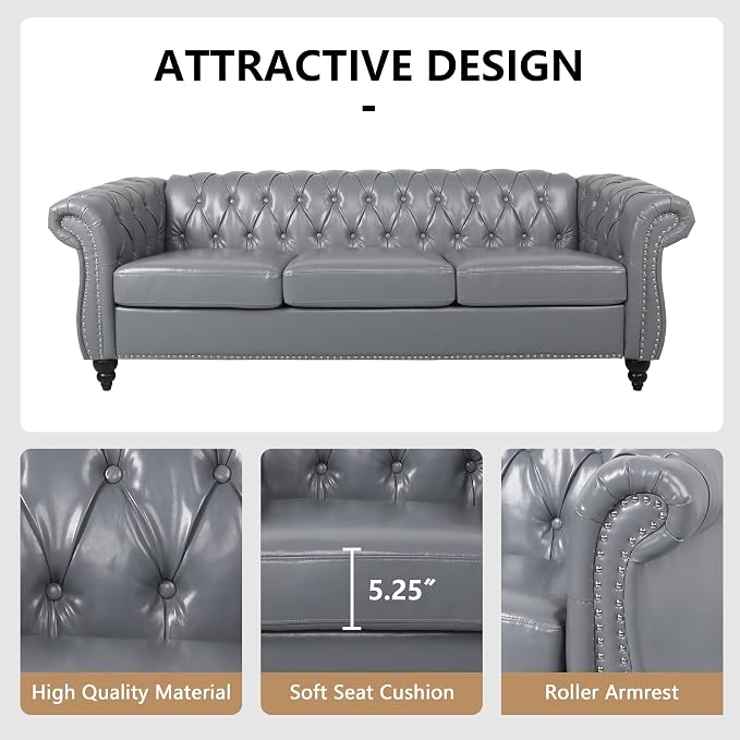 QHITTY 2 Piece Living Room Set, Sectional Chesterfield Sofa Chair Contemporary - Image 4