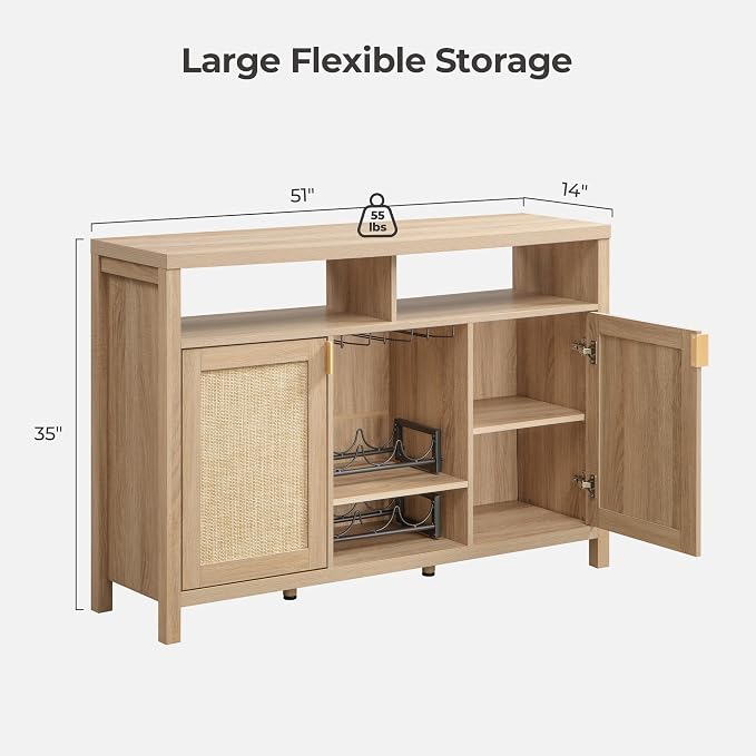 SICOTAS Rattan Coffee Bar Cabinet, Farmhouse Liquor Cabinet - Image 3