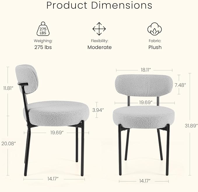 DUMOS Dining Chairs Set of 2, Mid Century Modern Chair Round Upholstered Curved - Image 2