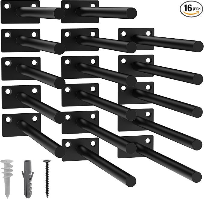 LEOPO Black 16-Pack 8 inch Floating Shelf Brackets, Hidden Shelf Bracket by FinestHomeDecor