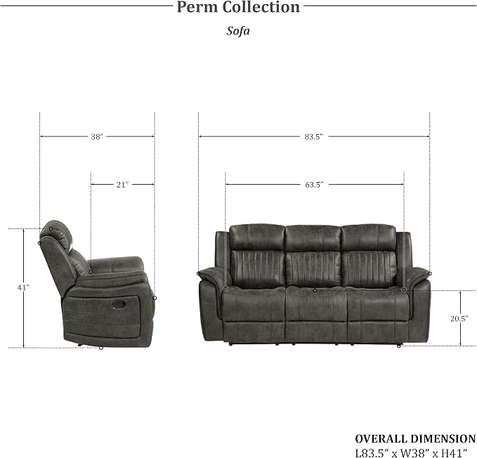 Lexicon Recliner Living Room Set, Home Theater Seating, Manual Polished - Image 8