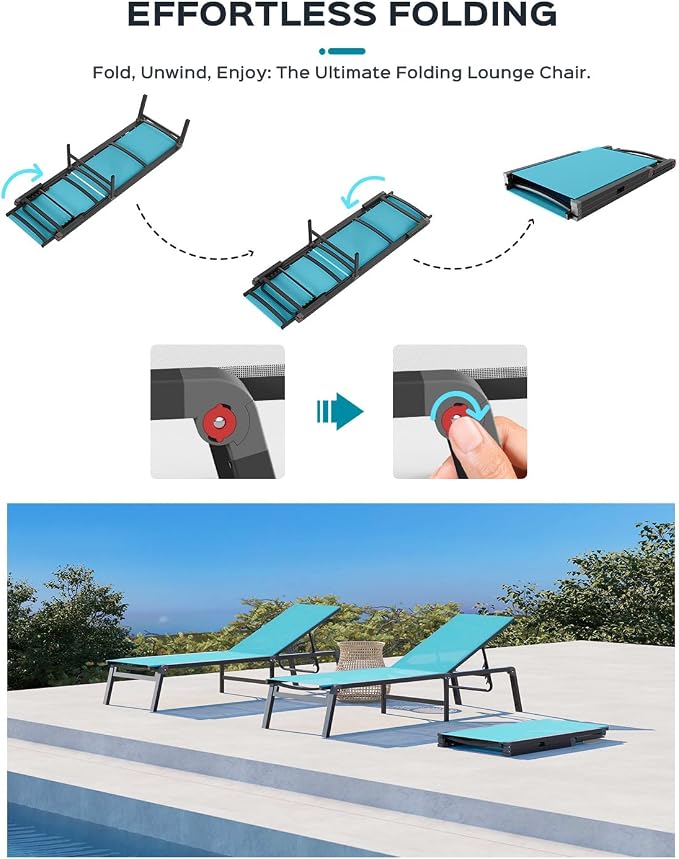 Patio Chaise Lounge Chair Set of 4, Foldable Lounge Chair - Image 3