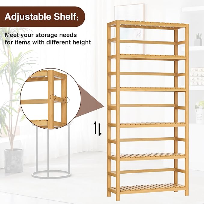 VASMIA 6-Tier Bamboo Shelf, Bamboo Storage Shelving Unit, Tall Bookcase - Image 7