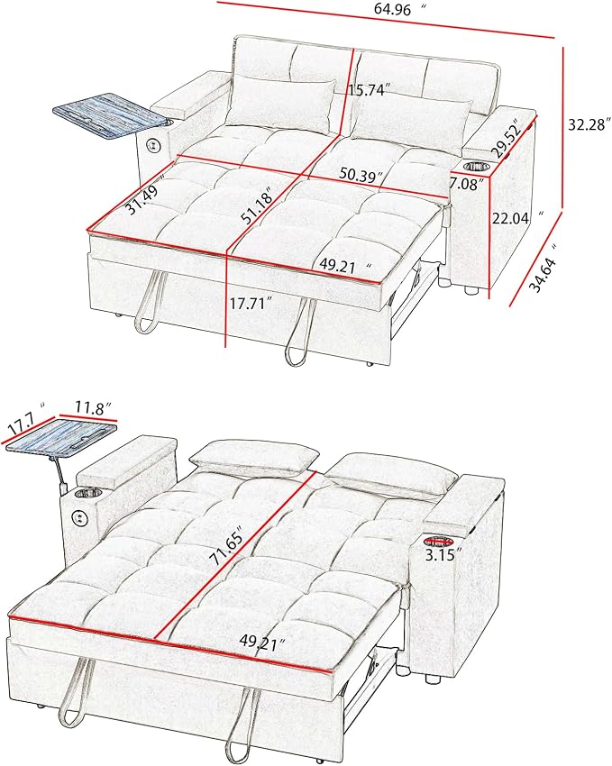 hansones ​66" Multi-Functional Pull-Out Sofa Bed - Image 2