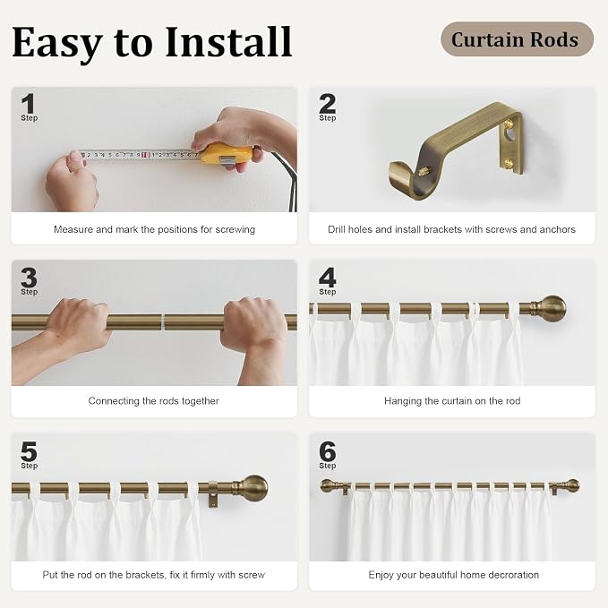 Antique Bronze Curtain Rods for Windows 48 to 84 Inch 1" Diameter Adjustable - Image 7