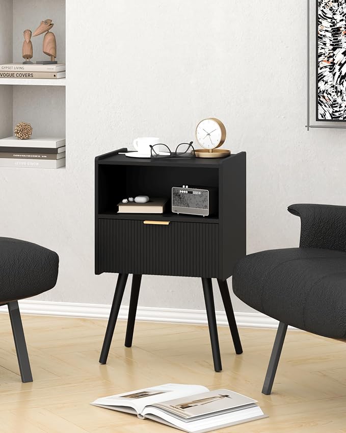 JOONEE Black Nightstand, Modern Bedside Table - Image 7
