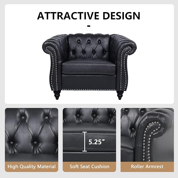 QHITTY 2 Piece Living Room Set, Sectional Chesterfield Sofa Chair Contemporary - Image 4