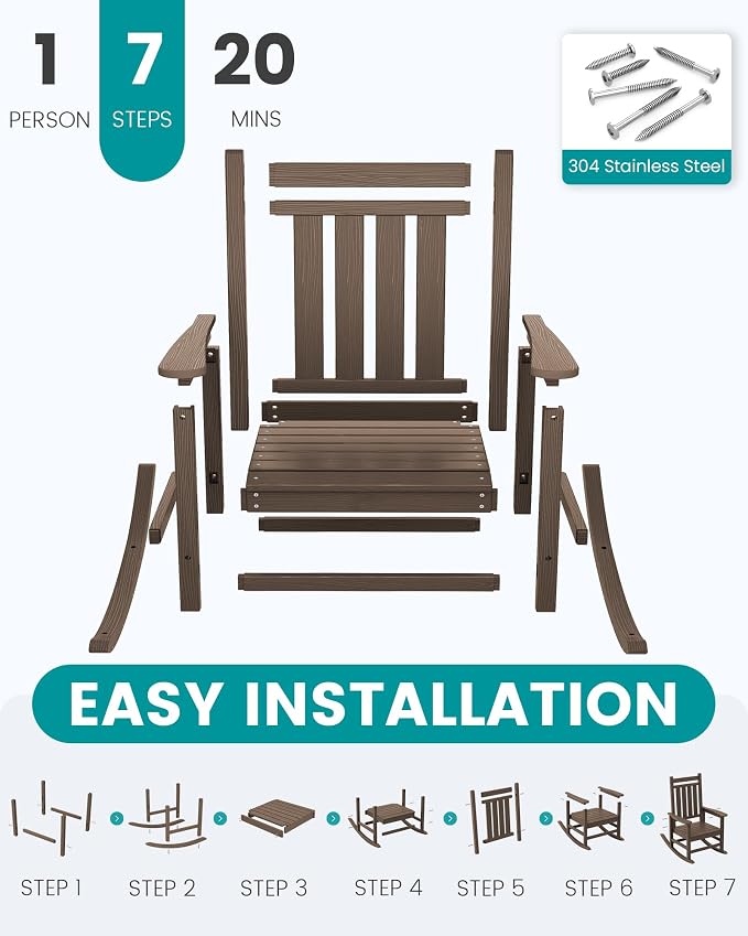 SERWALL Oversized Outdoor Rocking Chair Set of 2, HDPE Rocker - Image 5
