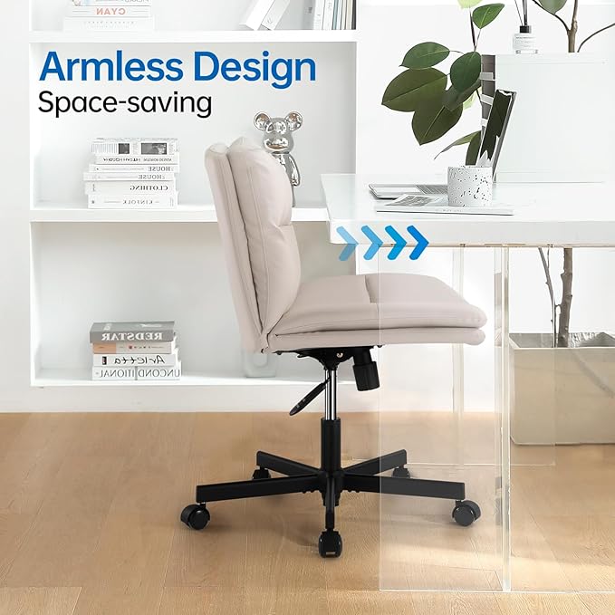 EMIAH Criss Cross Chair with Wheels Home Office Desk Chairs PU-Padded Vanity - Image 5