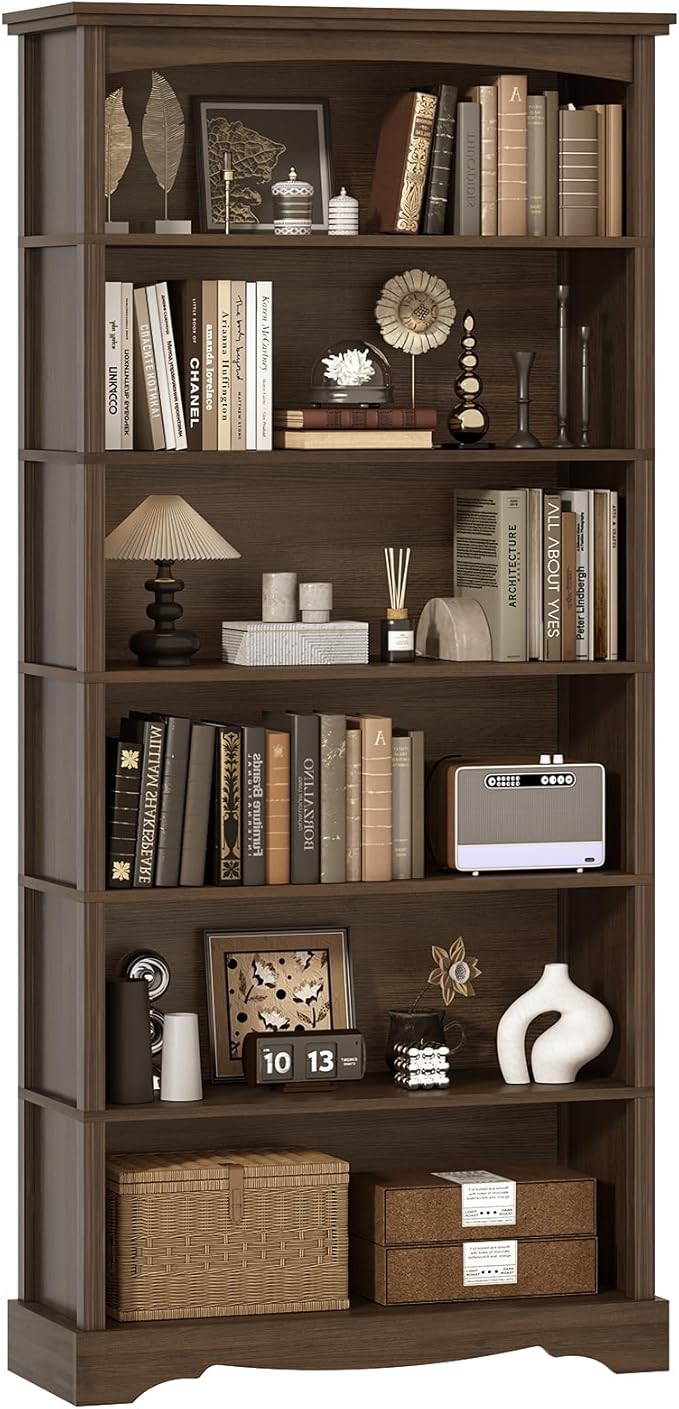 TVU 6-Tier Wooden Bookshelf, 76 Inch Tall Bookshelf by TVU