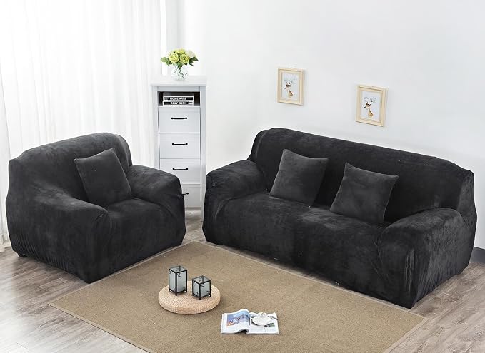 vctops 1-Piece Velvet Plush Stretch Sofa Slipcover - Image 2