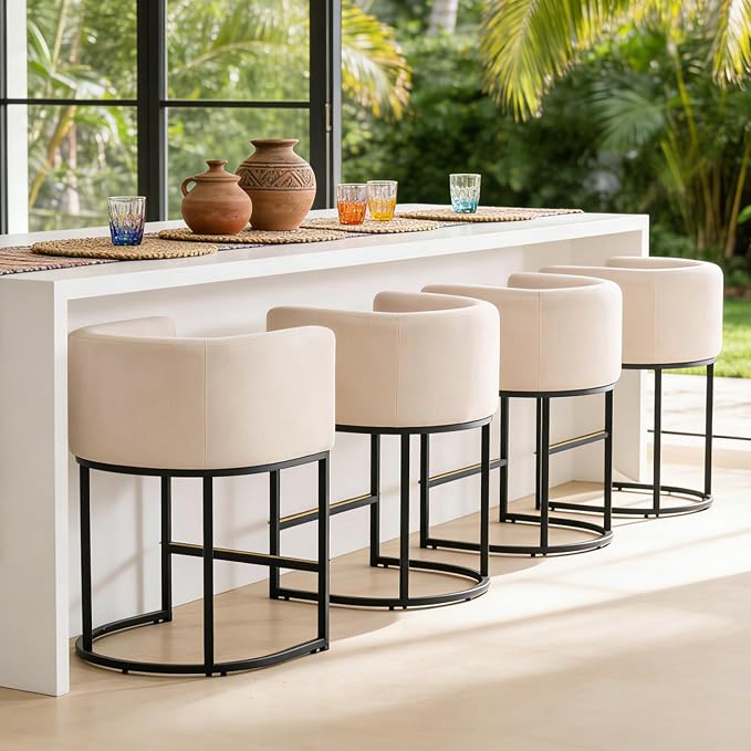 ClinQ 26" H Counter Height Bar Stools Set of 6, Modern Barrel Counter Stools - Image 7