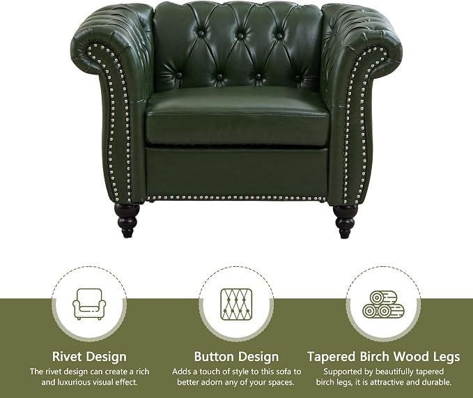 QHITTY 2 Piece Living Room Set, Chesterfield Sectional Sofa Chair Contemporary - Image 5